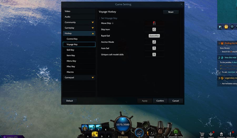 Configuración teclas barco